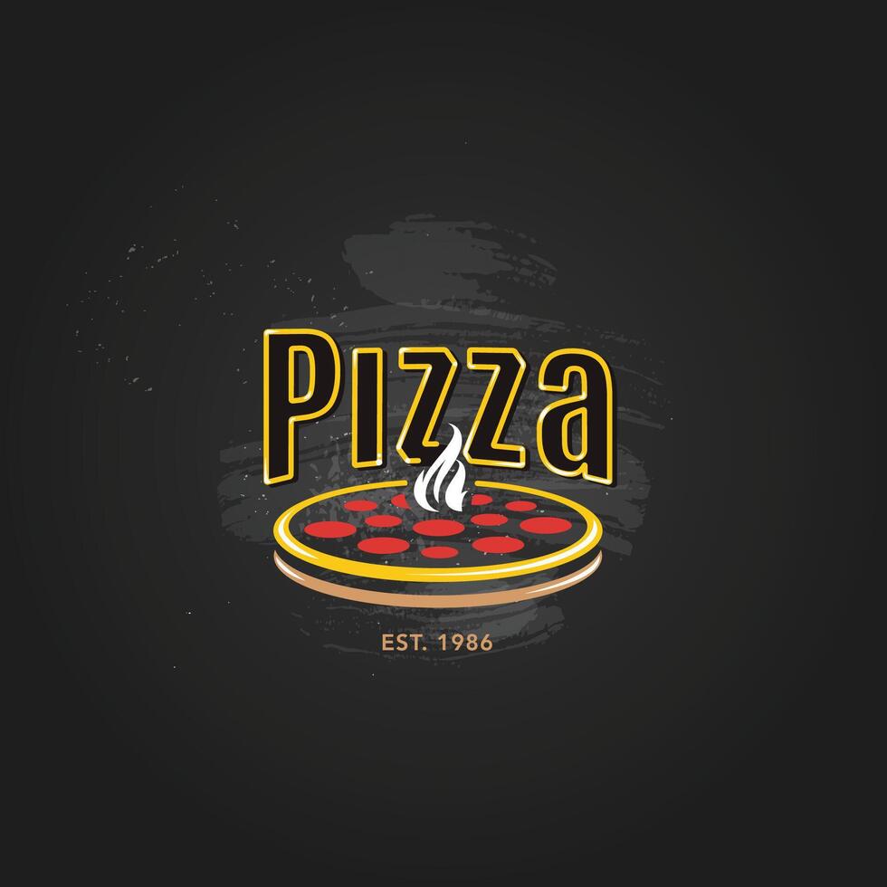 pizzeria embleem Aan schoolbord. pizza logo sjabloon. embleem voor cafe, restaurant of voedsel levering onderhoud. vector