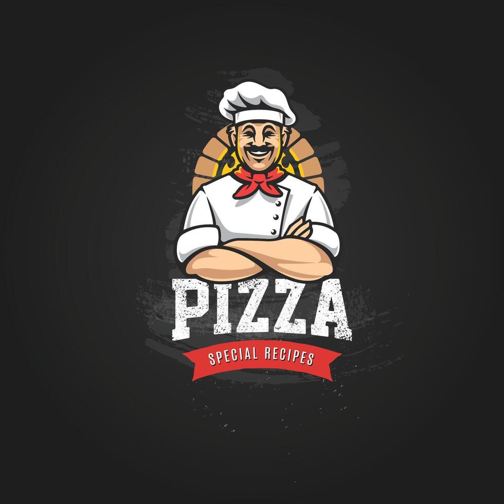 pizzeria embleem Aan schoolbord. pizza logo sjabloon. embleem voor cafe, restaurant of voedsel levering onderhoud. vector