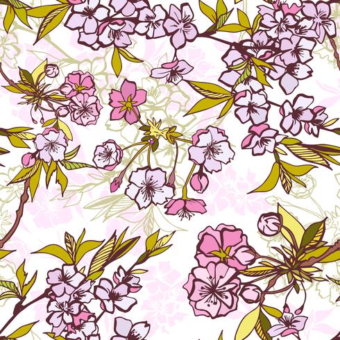 Naadloos patroon als achtergrond met tot bloei komende sakura vector
