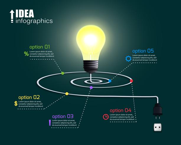 Creatieve gloeilamp met opties vector