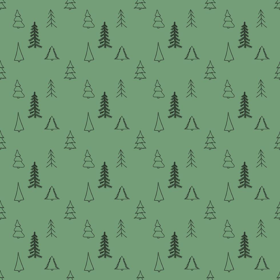 groen naadloos patroon met kerstbomen. doodle kerst achtergrond vector