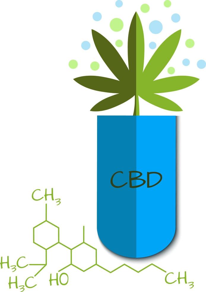 vectorafbeelding van een blauwe capsule met cannabidiol vector