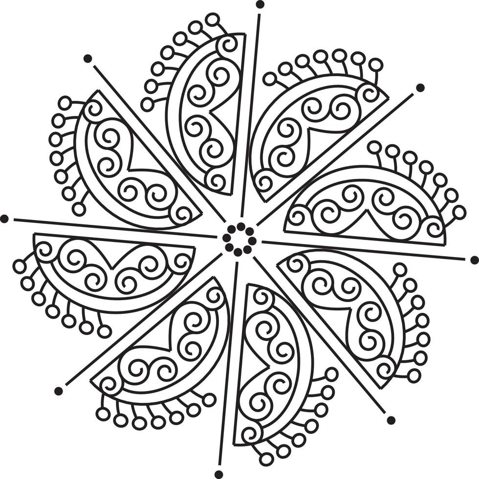 Indiase traditionele en culturele rangoli, alpona, kolam of paisley vector lijntekeningen. bengaalse kunst india. voor textieldruk, logo, behang