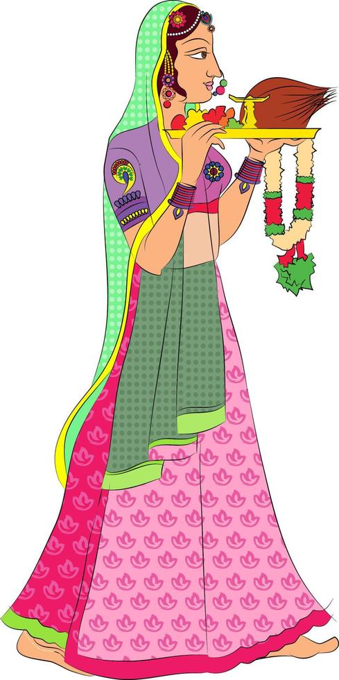 Lord's gopika, sevika, of vrouwelijke bedienden hebben getekend in Indiase volkskunst, Kalamkari-stijl. voor textieldruk, logo, behang vector