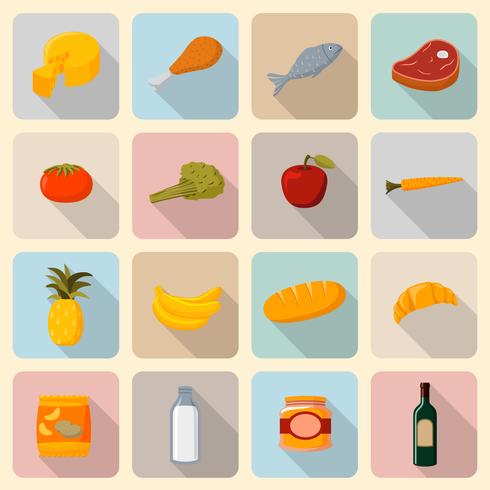 Supermarkt voedingsmiddelen pictogrammen instellen vector