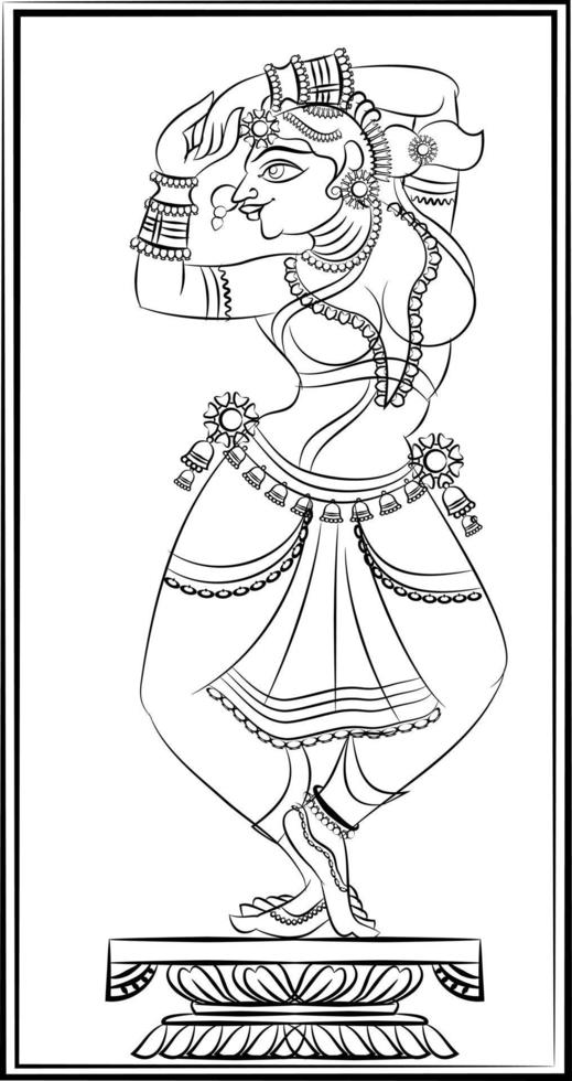 Lord's gopika, sevika, of vrouwelijke bedienden hebben getekend in Indiase volkskunst, Kalamkari-stijl. voor textieldruk, logo, behang vector