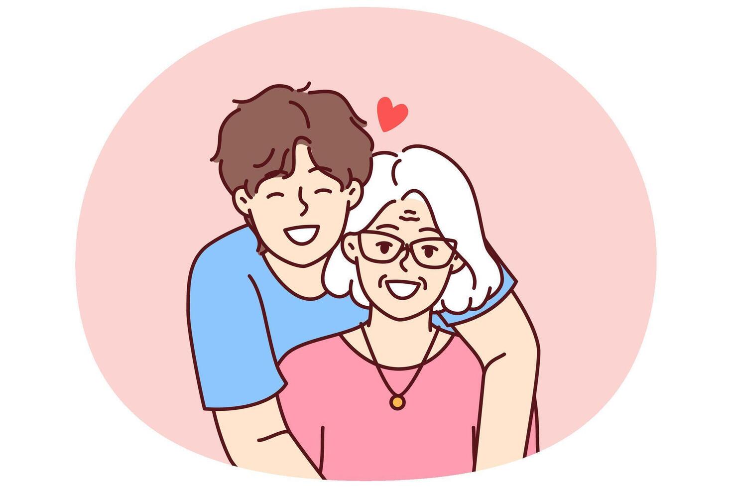 edele vent tiener knuffelen ouderen grootmoeder tonen liefde en zorg voor voorvaders vector