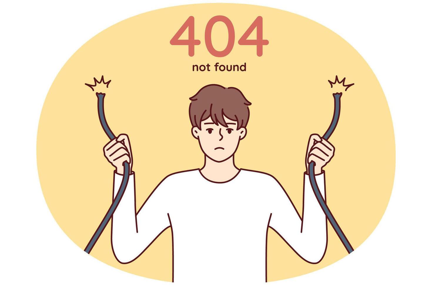 fout 404 met verdrietig Mens Holding gebroken draad en hebben probleem toegang krijgen tot internet plaats vector