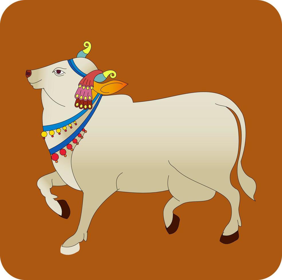 heilige koe in Kalamkari Indiase traditionele volkskunst op linnen stoffen. het kan worden gebruikt voor een kleurboek, afdrukken van textiel, telefoonhoesje, wenskaart. logo, kalender vector