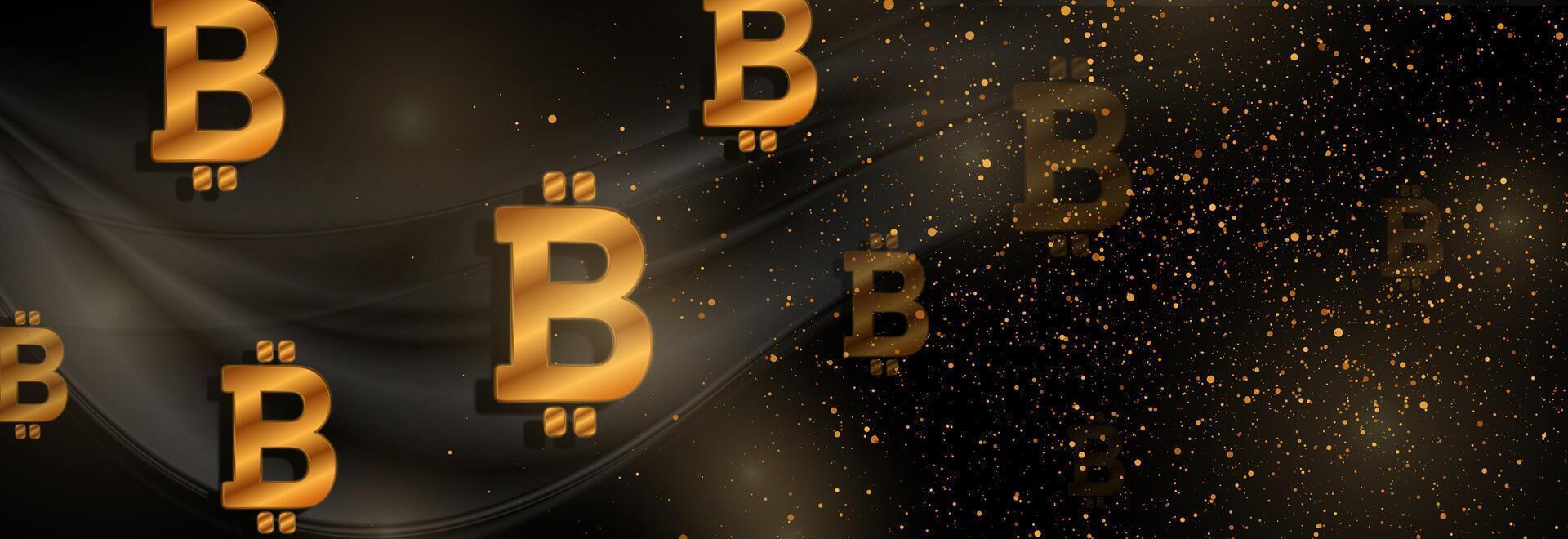 zwart en luxe gouden golvend abstract achtergrond met bitcoin tekens vector