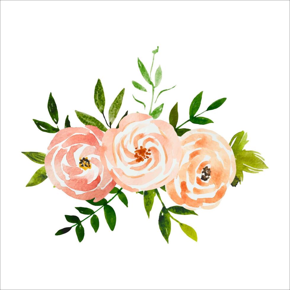 waterverf bloem boeket blozen roos zomer arrangement vector