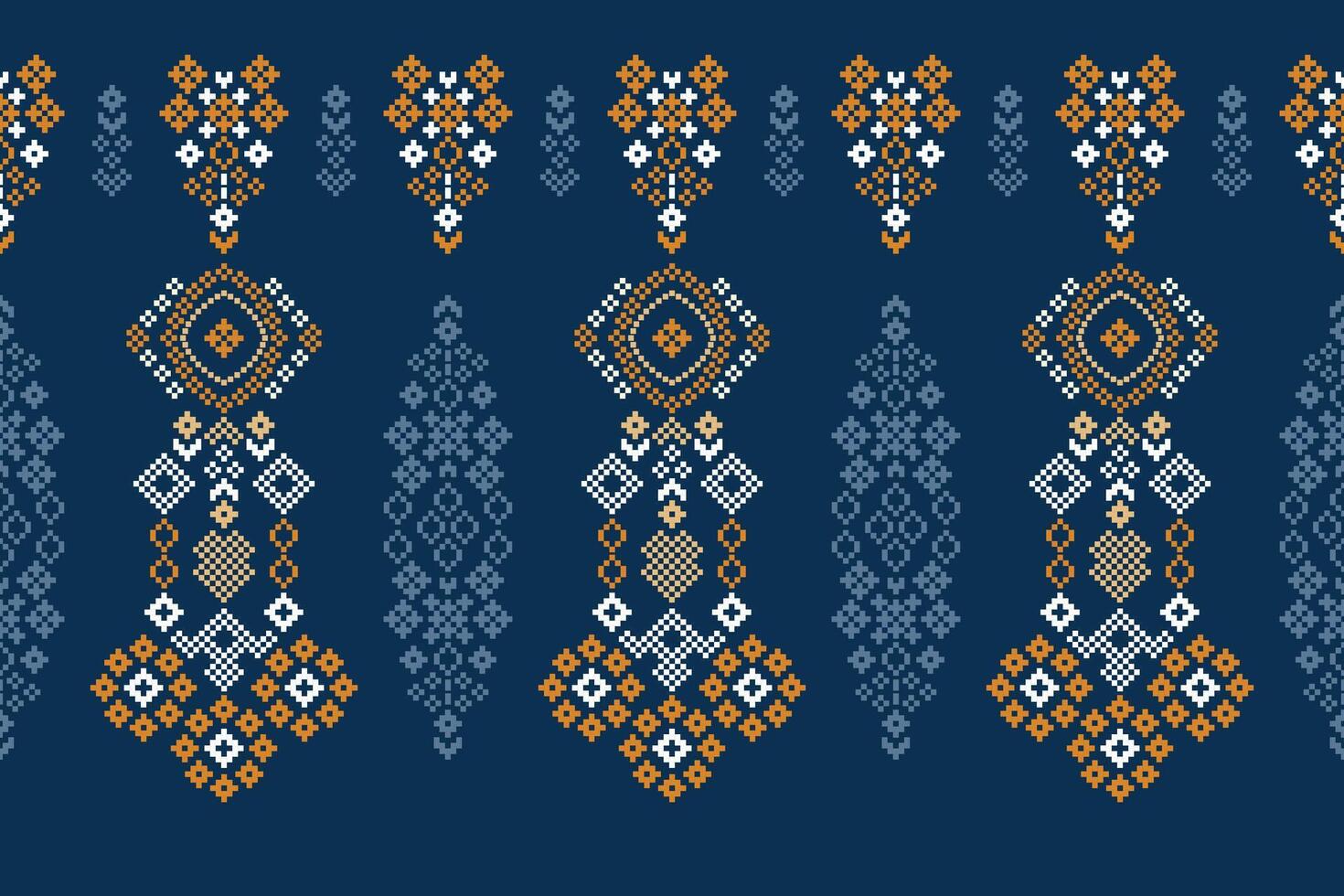 traditioneel etnisch motieven ikat meetkundig kleding stof patroon kruis steek.ikat borduurwerk etnisch oosters pixel marine blauw achtergrond. abstracte, illustratie. textuur, sjaal, decoratie, behang. vector