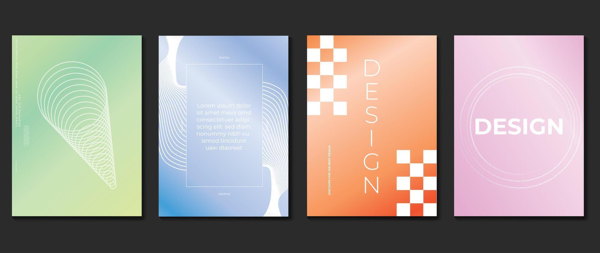 helling abstract Hoes achtergrond set. minimalistische stijl Hoes sjabloon met meetkundig vormen, kader, kleurrijk en vloeistof kleur. modern behang ontwerp perfect voor sociaal media, afgod poster. vector