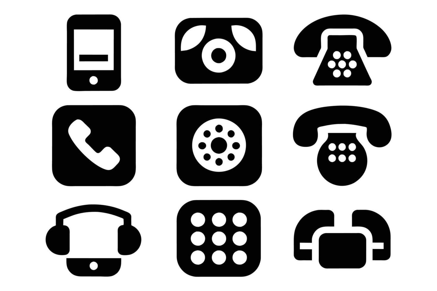 telefoon icoon verzameling. gemakkelijk zwart en wit telefoon telefoontje symbool vector