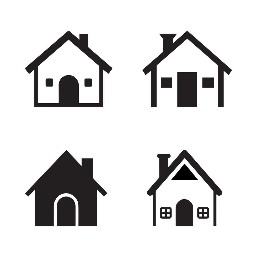 huis icoon set. zwart huis icoon reeks Aan wit achtergrond. illustratie vector