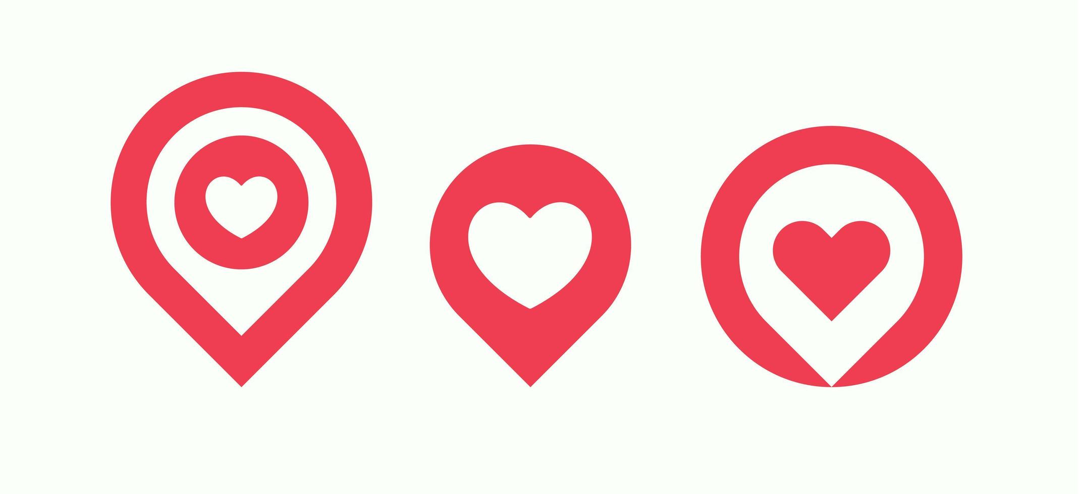favoriete plaatsen icon set, geliefde plaatsen pin collectie, liefde locatie aanwijzer met hart, geïsoleerde vector logo sjabloon.