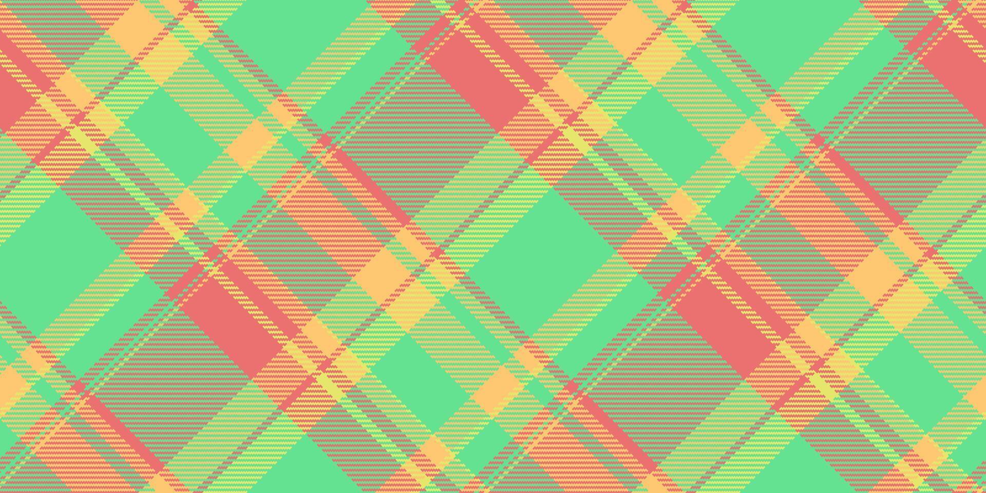 bandana structuur achtergrond kleding stof, gedetailleerd Schotse ruit textiel patroon. geweven plaid controleren naadloos in groen en rood kleuren. vector