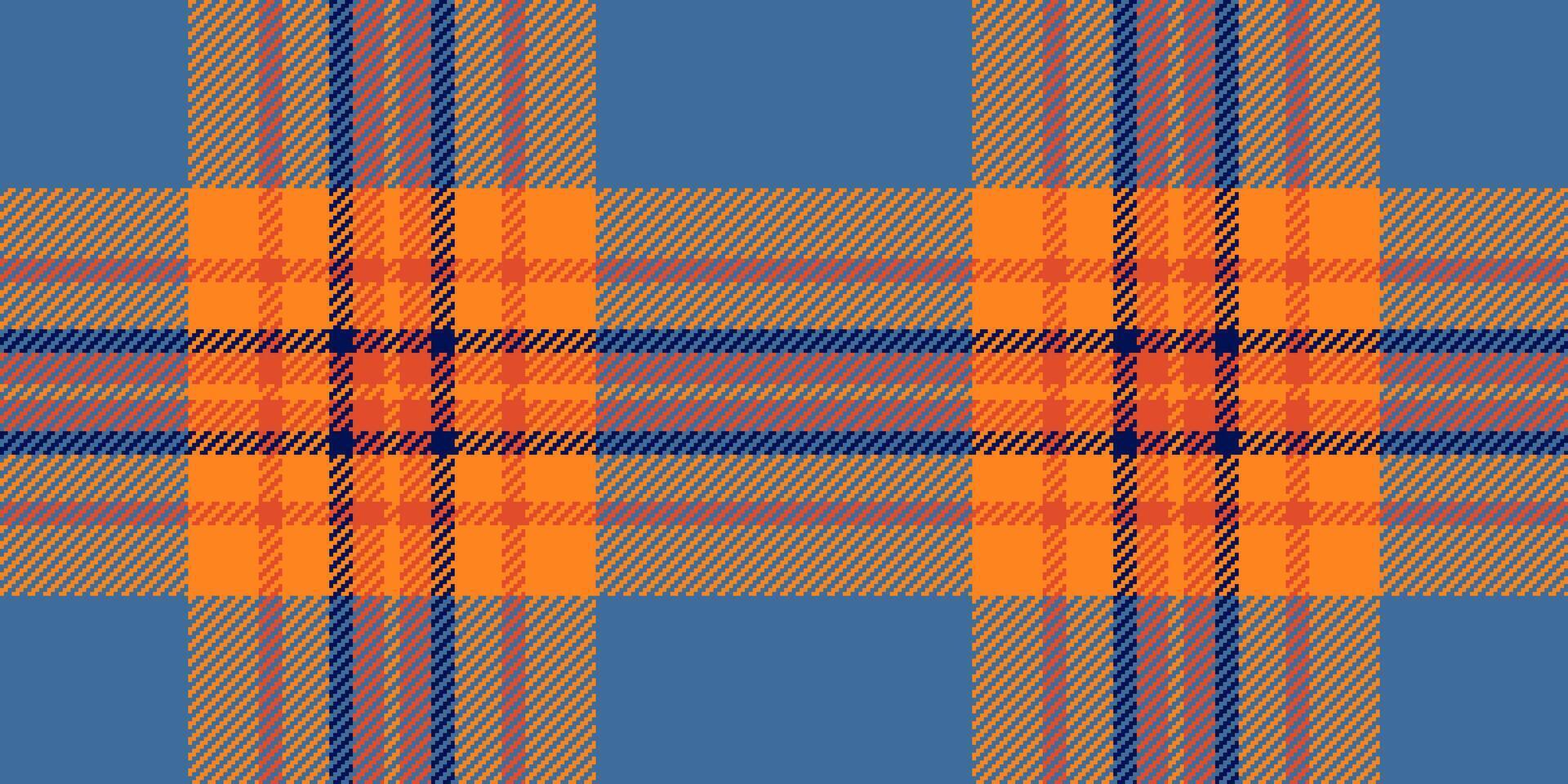 oppervlakte plaid structuur kleding stof, Nee mensen controleren achtergrond tartan. Koninklijk textiel naadloos patroon in cyaan en levendig mandarijn kleuren. vector