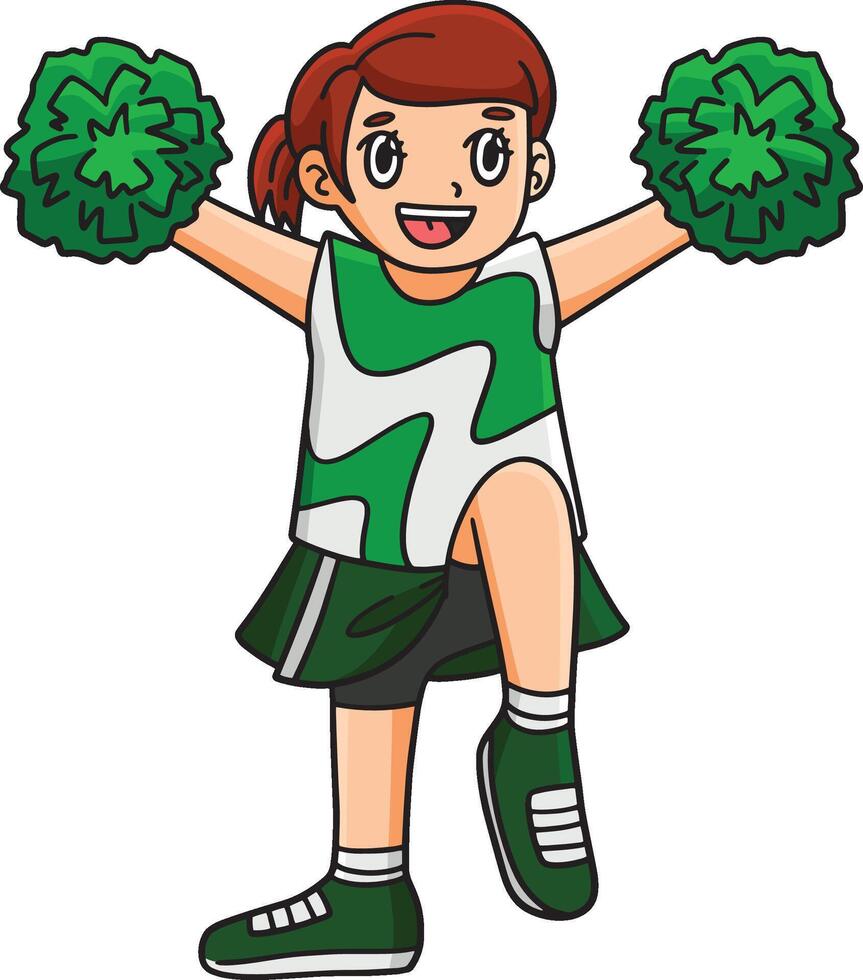 cheerleader meisje hijs- een been tekenfilm clip art vector