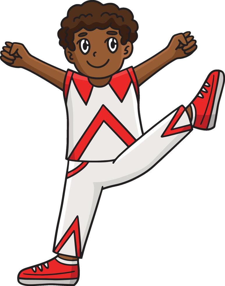 cheerleader jongen verhogen een been tekenfilm clip art vector