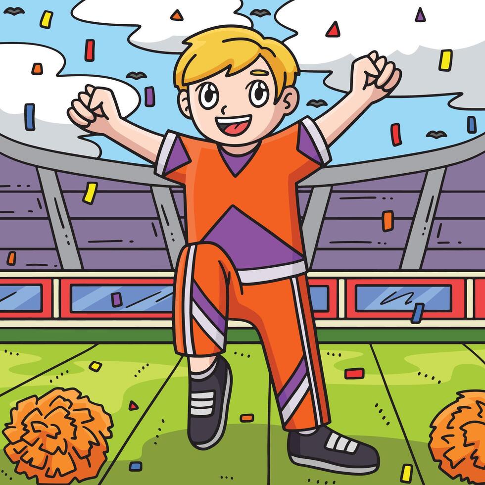 cheerleader jongen hijs- been verhogen handen gekleurde vector