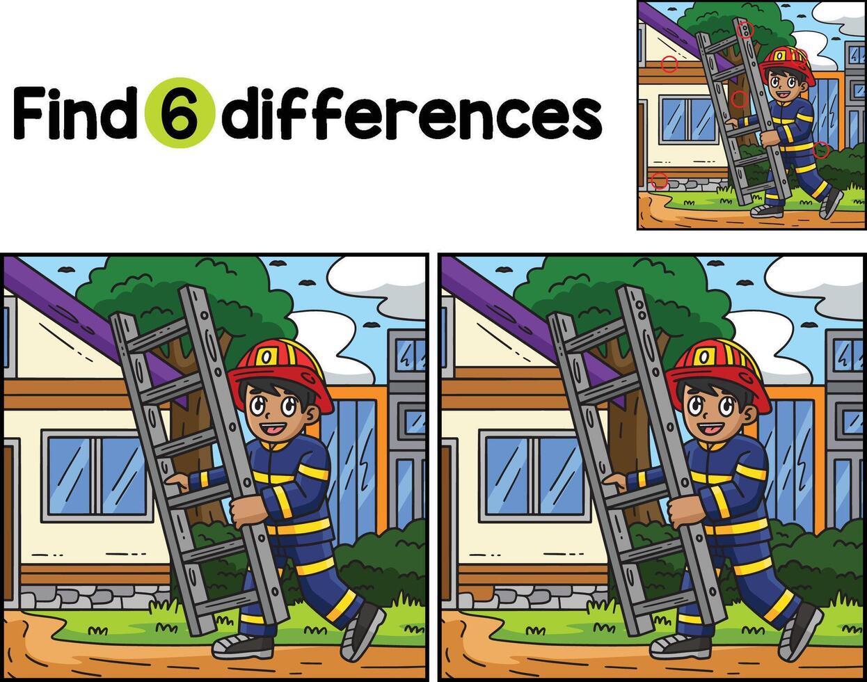 brandweerman met een ladder vind de verschillen vector