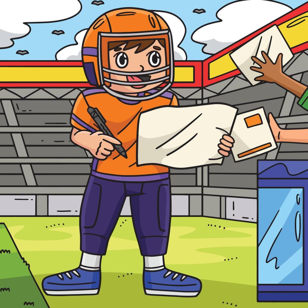 Amerikaans Amerikaans voetbal speler handtekening gekleurde tekenfilm vector