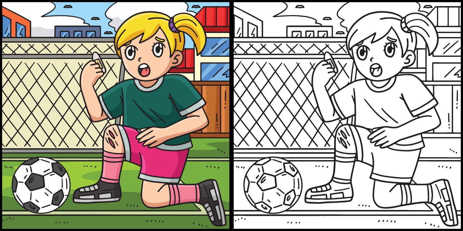 meisje met voetbal bal gewond knie illustratie vector