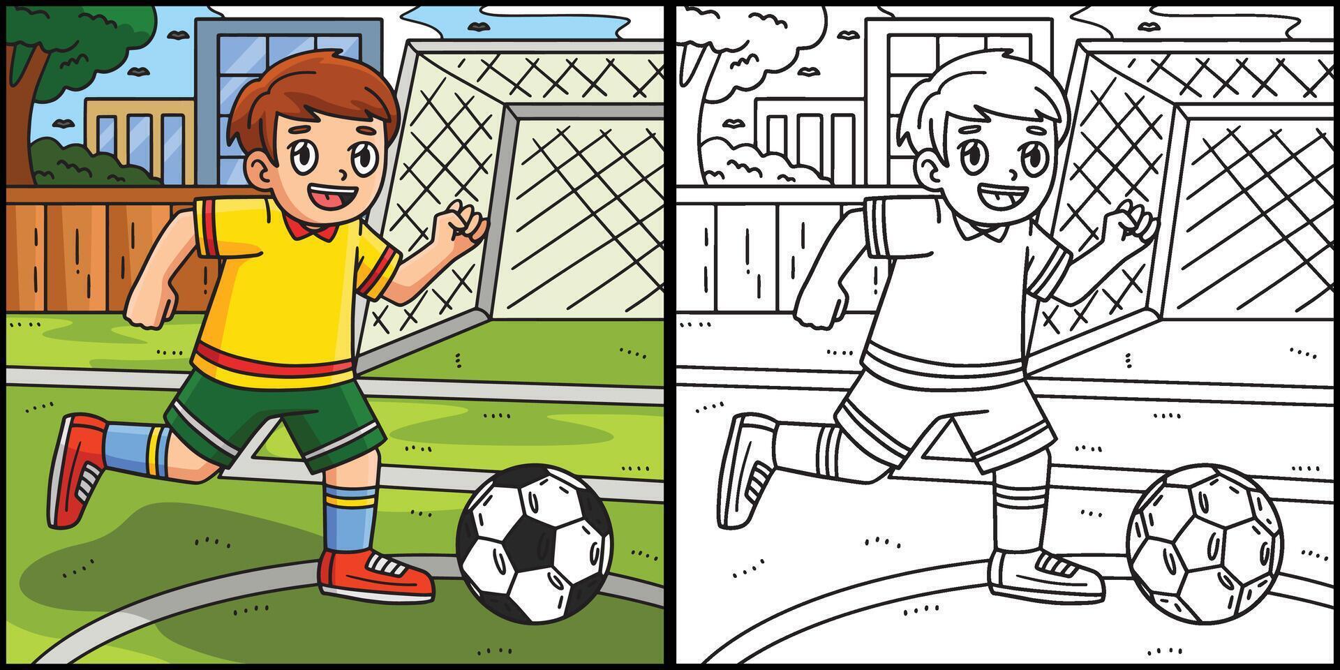 jongen achtervolgen een voetbal bal kleur illustratie vector