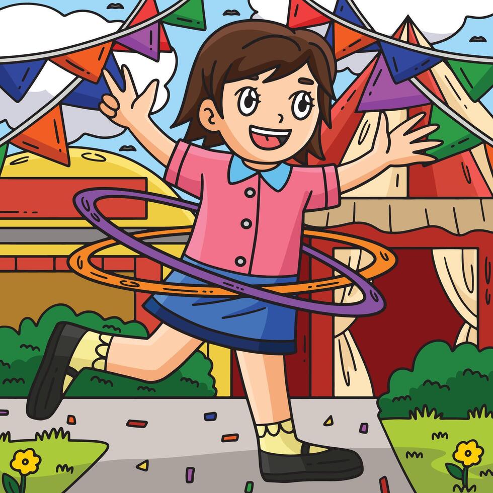 circus kind en een hula hoepel gekleurde tekenfilm vector