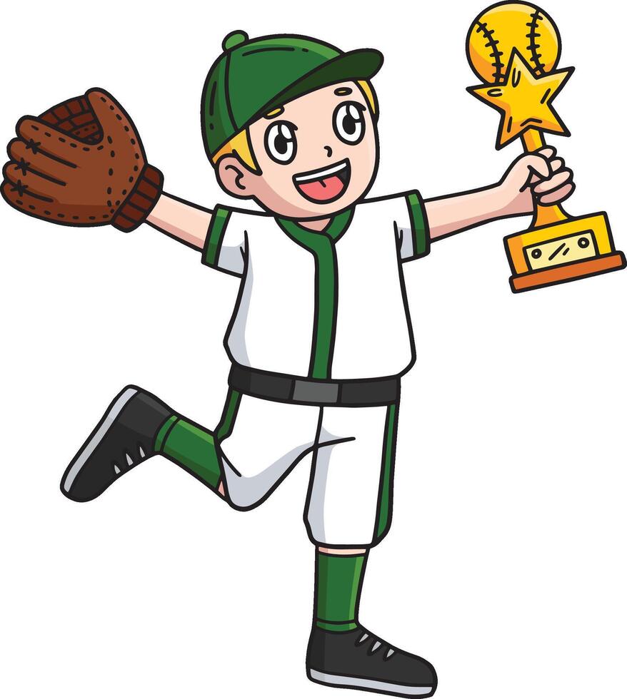 jongen met een basketbal trofee tekenfilm gekleurde clip art vector