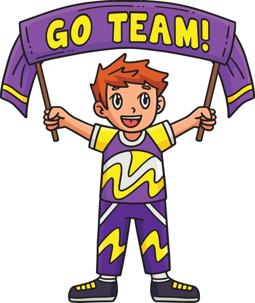 cheerleading jongen cheerleader met een banier clip art vector