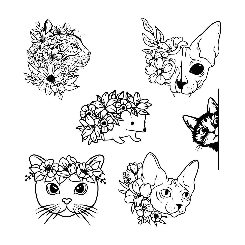 schattig kat in bloemen krans illustratie. vector