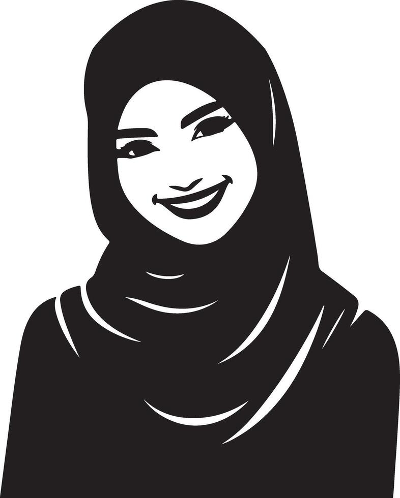 een glimlachen hijab vrouw vlak silhouet, zwart kleur silhouet 13 vector