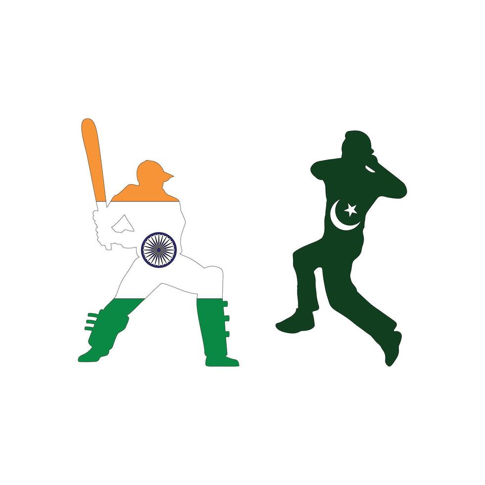 Indië vs Pakistan, krekel bij elkaar passen concept met creatief illustratie van deelnemer landen vlag batsman en bowler geïsoleerd Aan wit achtergrond. ind vs pak vector