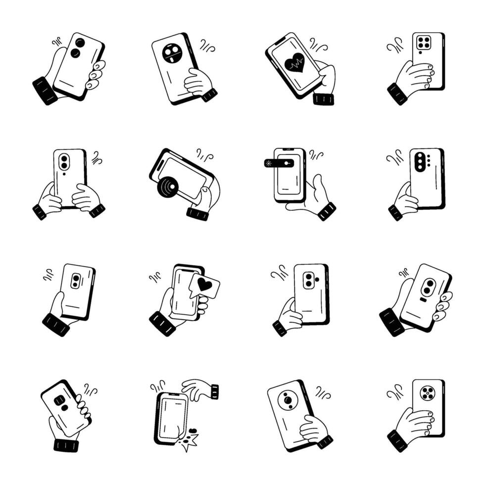 verzameling van handheld gadgets tekening pictogrammen vector