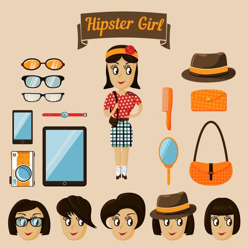 Hipster karakterelementen voor nerd vrouw vector
