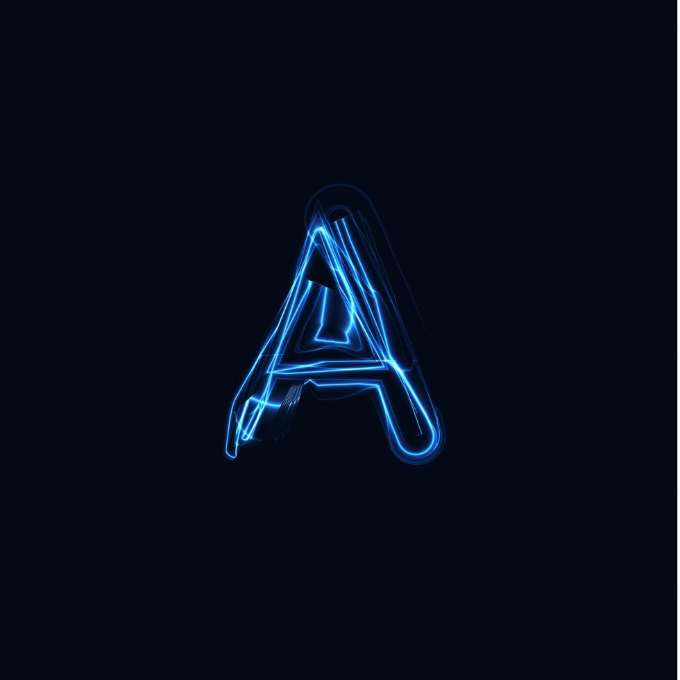 bliksem realistische letter a, heldere handschoenen logo, elektrische energie gloed stijl symbool, blauw tesla plasma type teken. bliksemschicht vectorillustratie, typografie design vector