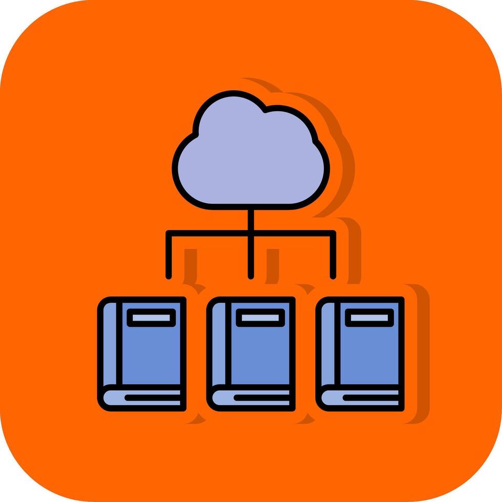digitaal bibliotheek gevulde oranje achtergrond icoon vector
