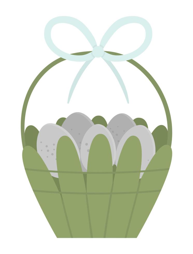 vectorillustratie van groene mand met eieren en boog geïsoleerd op een witte achtergrond. Pasen traditioneel symbool en ontwerpelement. schattige lente icoon afbeelding. vector