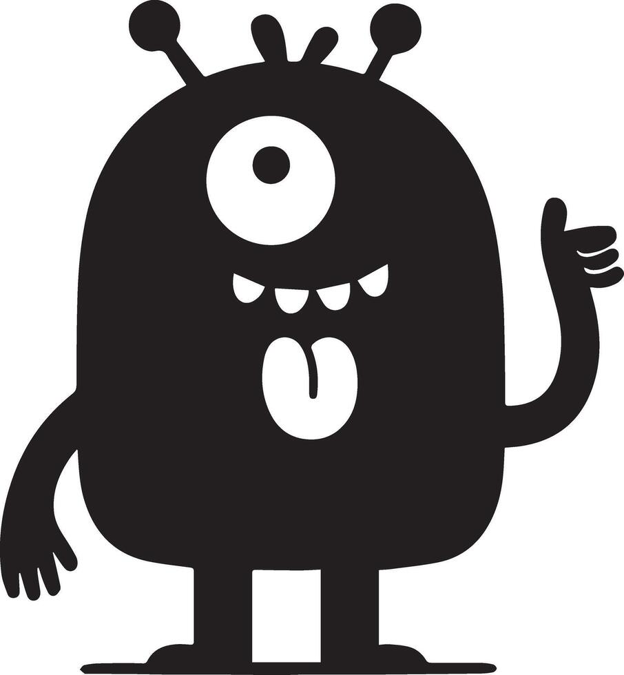 minimaal karton grappig monster tekening karakter, silhouet, zwart kleur silhouet 6 vector