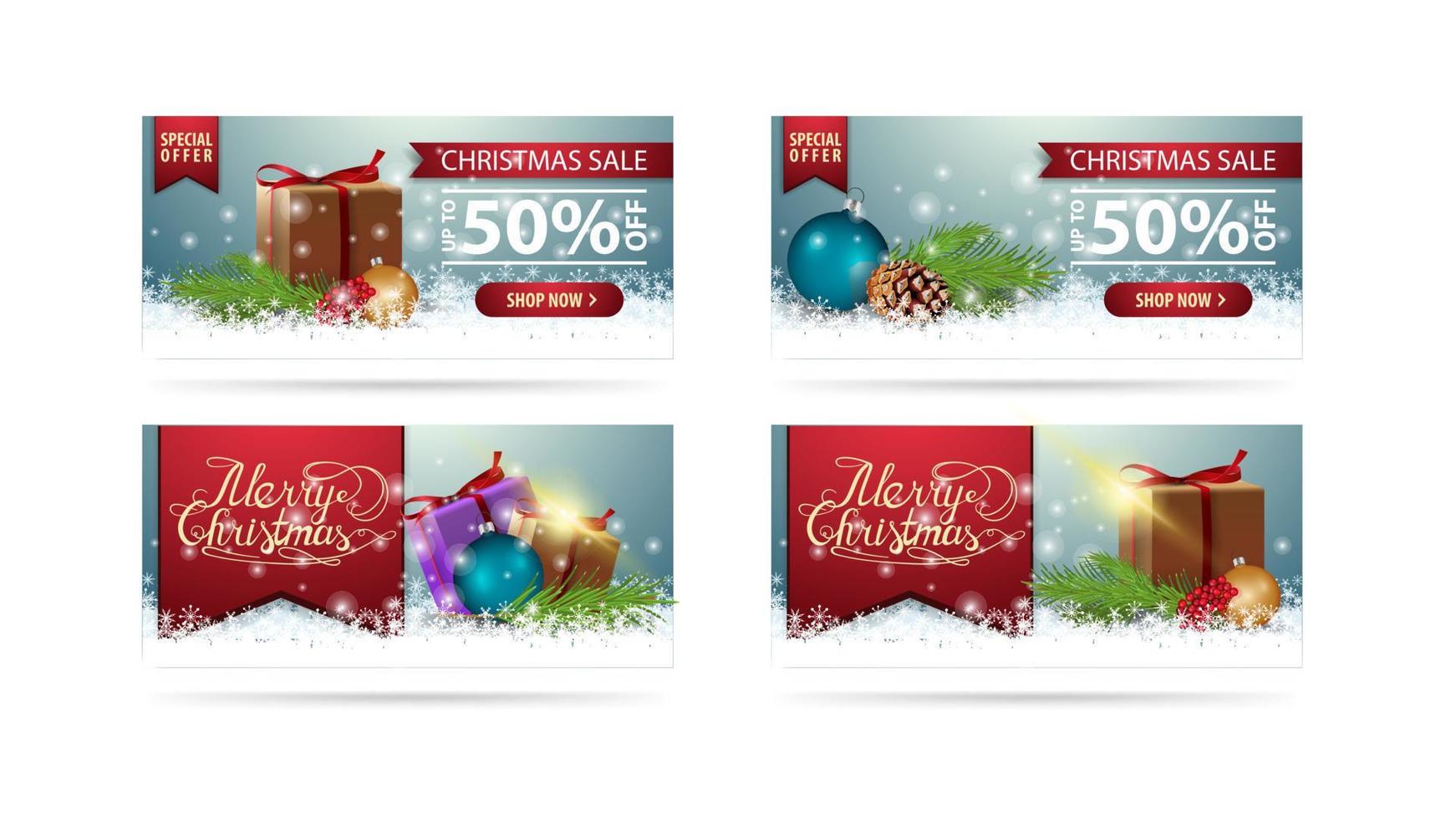 set kerstkorting horizontale banners met cadeautjes vector