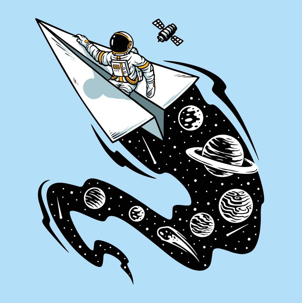 astronauten vliegen op papieren schepen illustratie vector