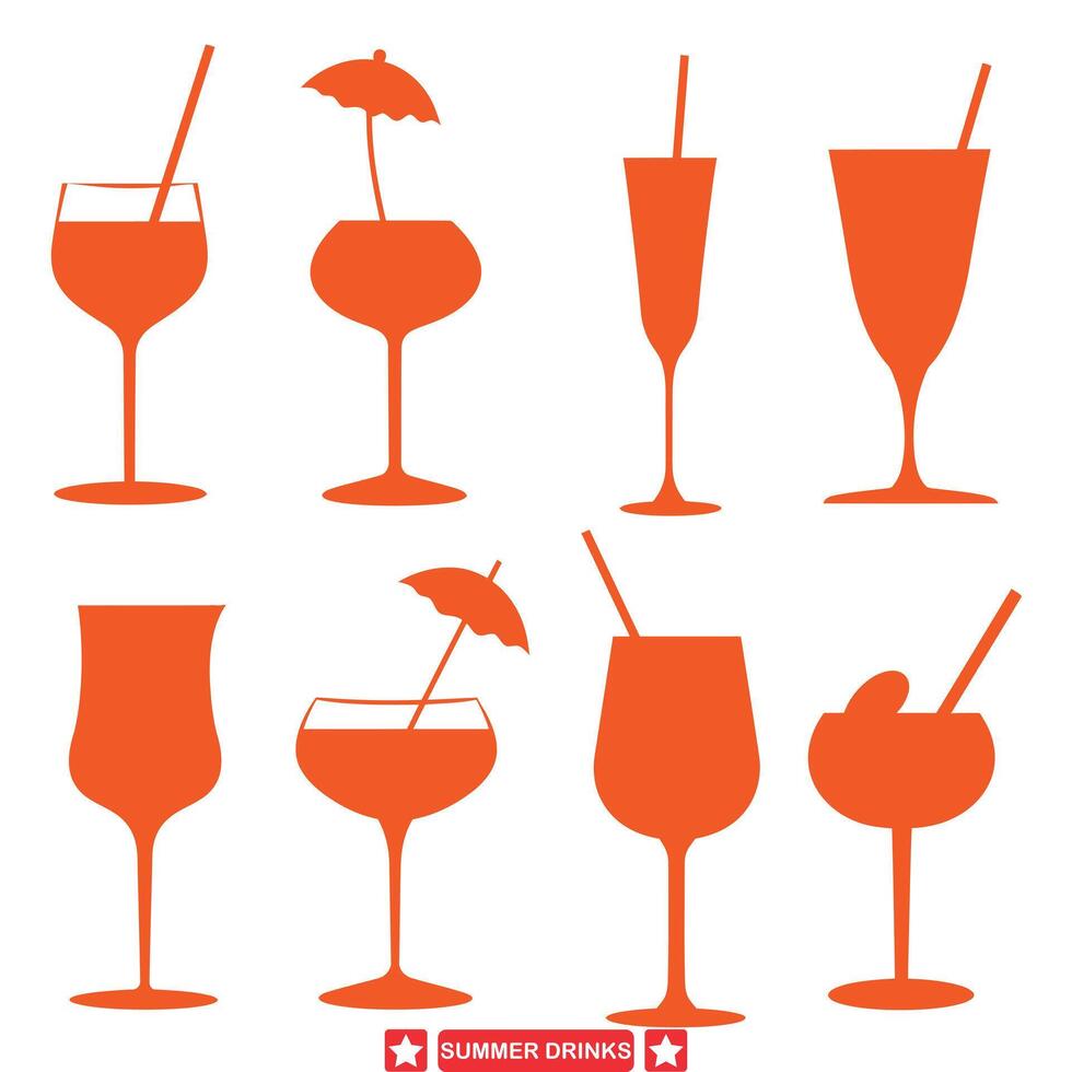 koel uit met zomertijd flair silhouetten van heerlijk drankjes vector