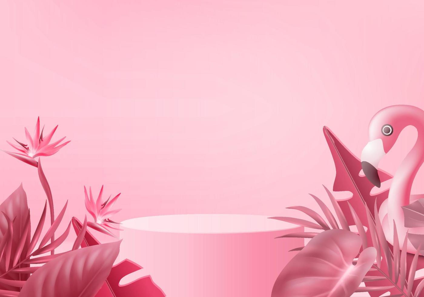 3D-roze flamingo-weergave voor de zomer, opblaasbare zwembadring in de vorm van een tropische vogel, float. zomervakantie vakantie rubber scene, reizen. podium showcase op voetstuk 3d roze achtergrond vector