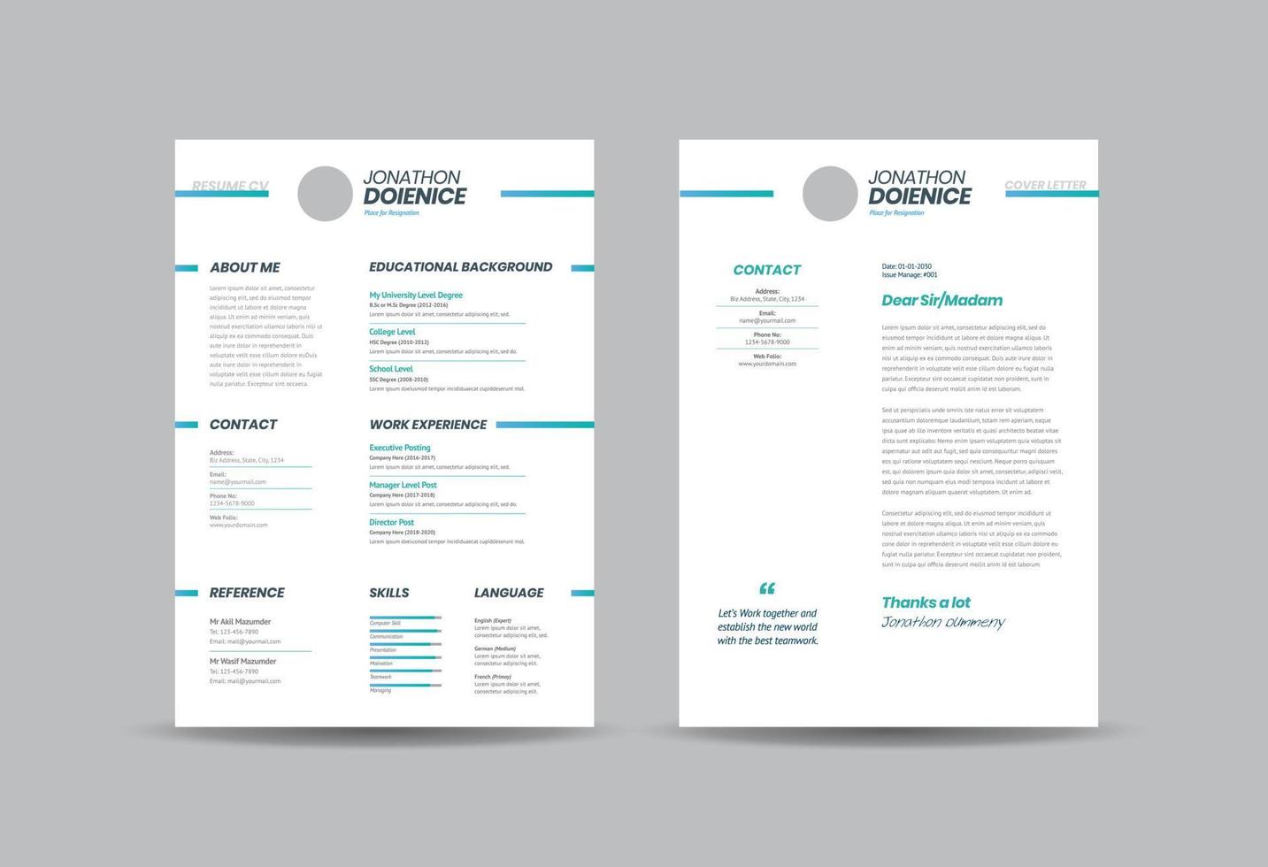 curriculum vitae cv cv sjabloonontwerp of persoonlijke gegevens voor sollicitatie vector