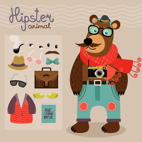 Hipster pack voor dierlijke teddybeer vector