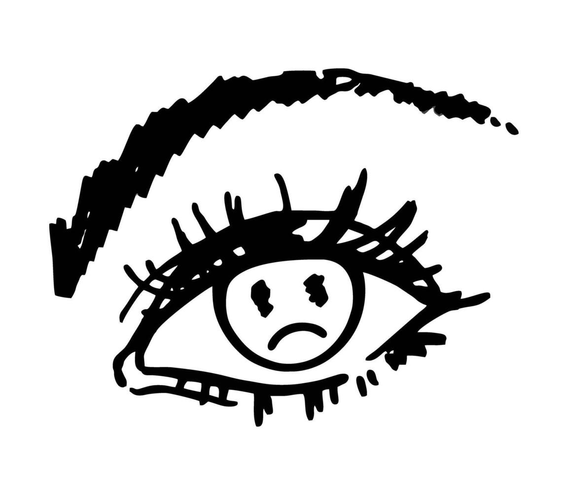 hand getekend de oog. ongelukkig, verdrietig, depressief symbool. oog en verdrietig emotie schetsen vector