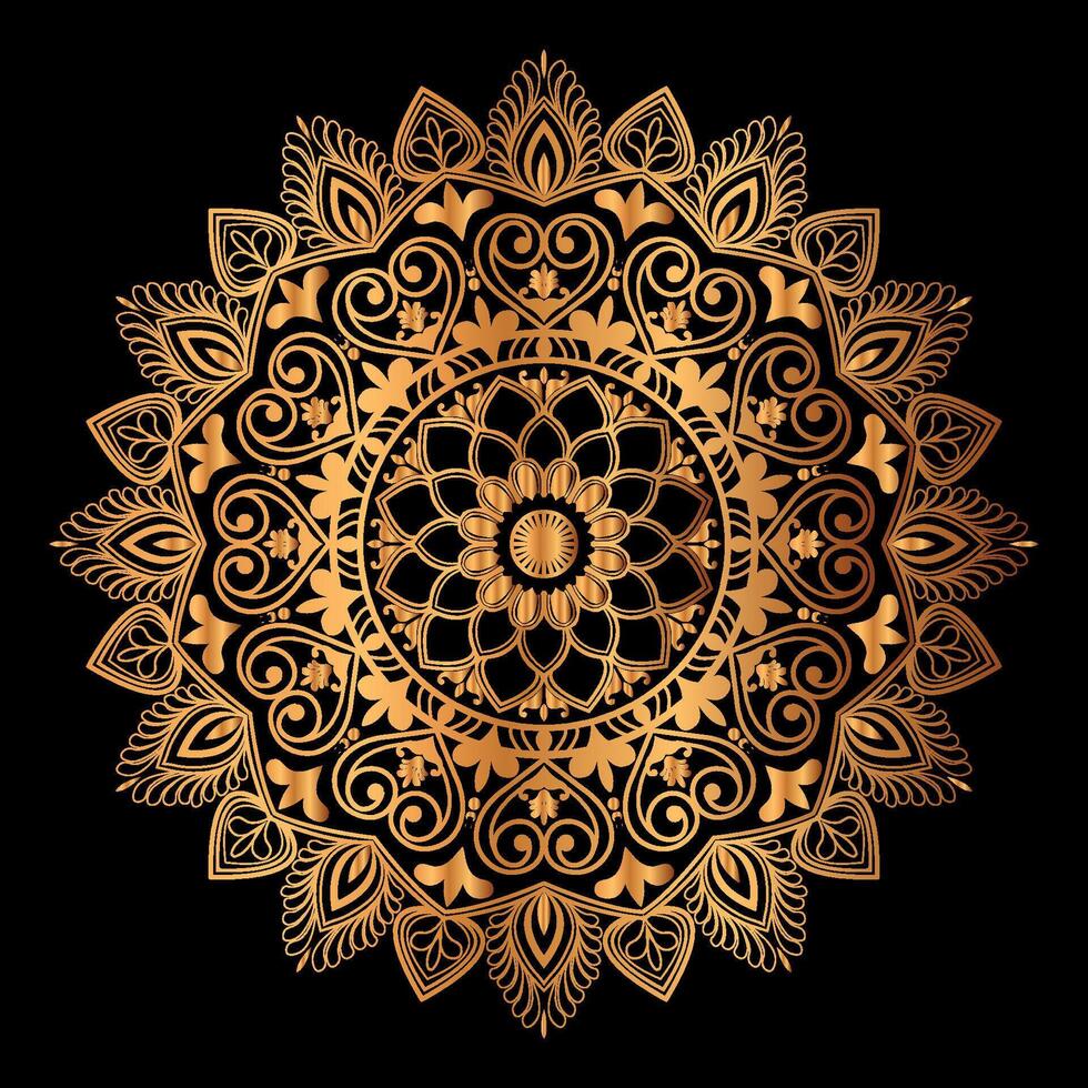 gouden mandala ontwerp met een zwart achtergrond vector