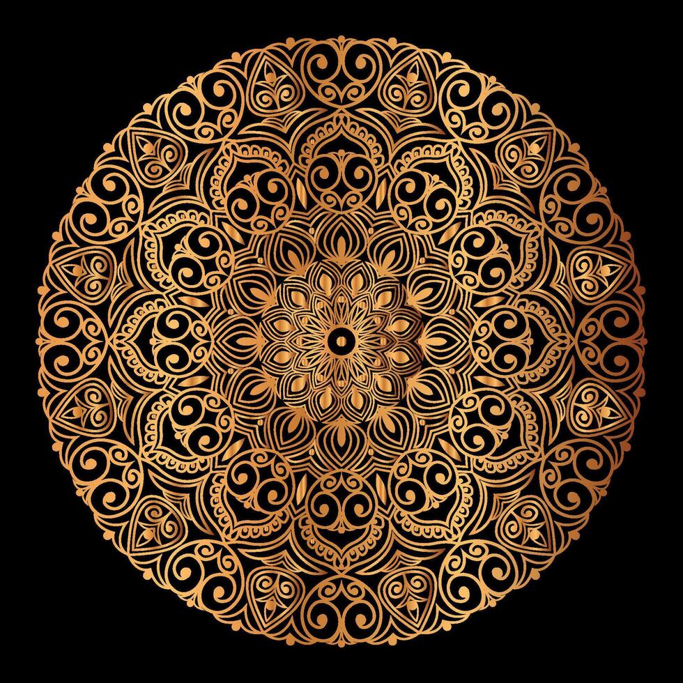 gouden mandala ontwerp met een zwart achtergrond vector